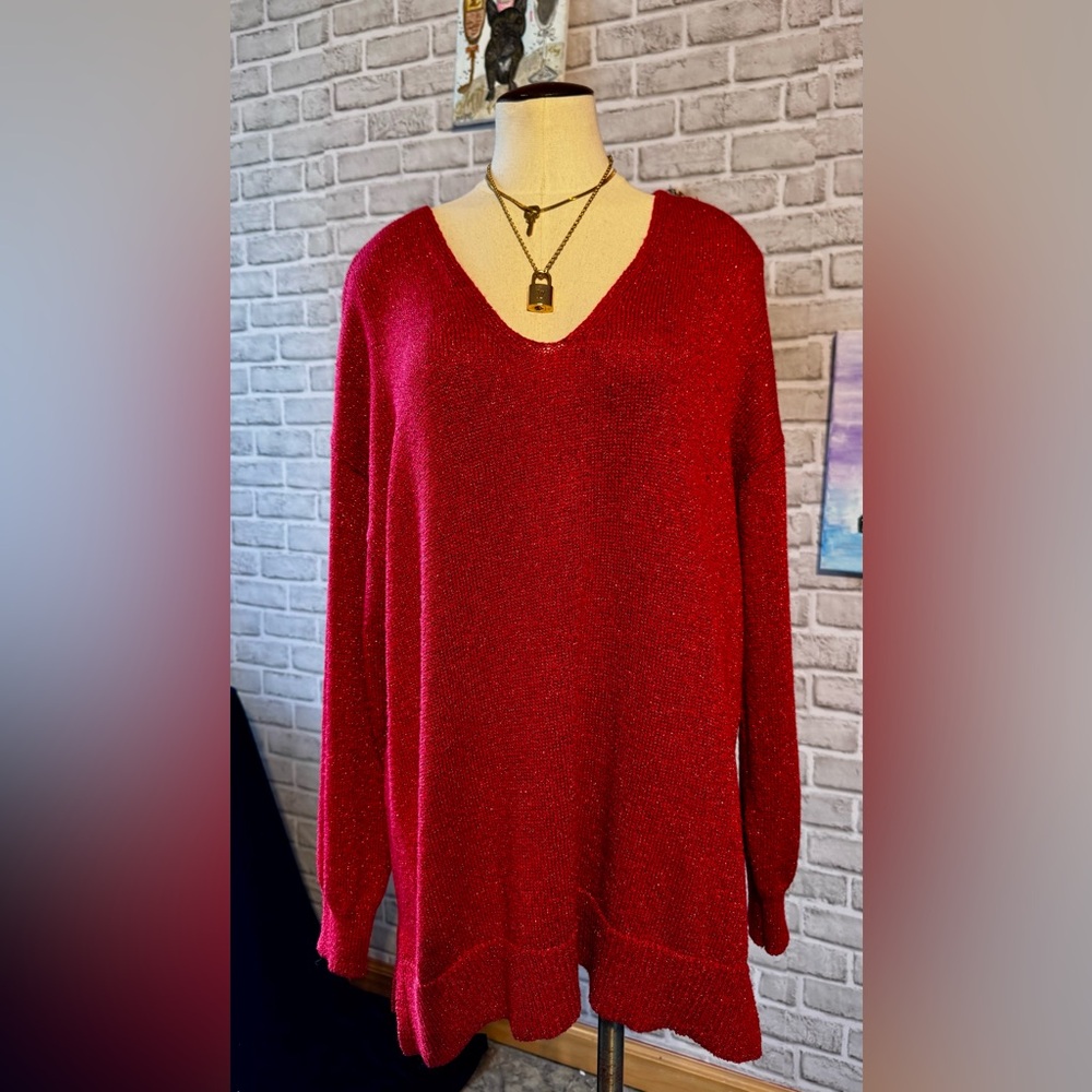 2 for $10 Liz Claiborne 1X women’s tunic sweater with shimmer red